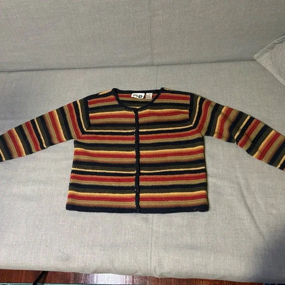 Vtg Multicolor Striped Women's Cardigan Sweater Small - Picture 2 of 9
